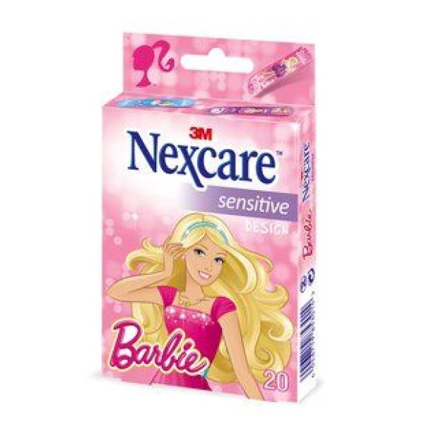 3M Nexcare Pansements Sensitive Barbie Peaux Sensible - 3 Motifs A Design Barbie Boite 19*72 Mm 20