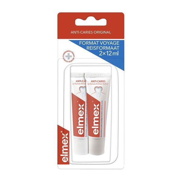 ELMEX ANTICARIES DENTIFRICE Pâte dentifrice anticarie au fluorure d'amines Olafluor, voyage, tube 12 ml x 2