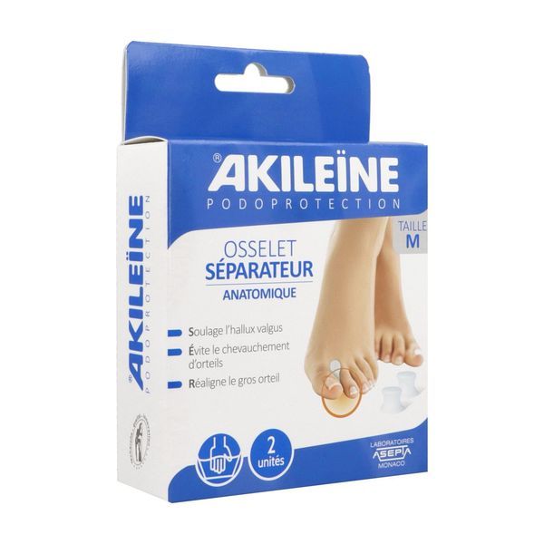 AKILEINE PODOPROTECTION OSSELET Osselet séparateur d'orteil en hydrogel, moyen, pointures 39 - 41 (ref. 454), blister 2