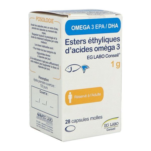 ESTERS ETHYLIQUES D'ACIDES OMEGA 3 EG LABO CONSEIL Capsule molle 1 g, boîte 28