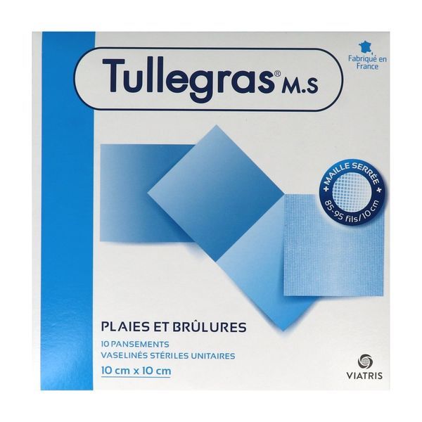 TULLE GRAS MS Pansement gras protecteur, vaseliné, stérile, 10 cm x 10 cm, bt 10