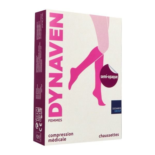 DYNAVEN 2 SEMIOPAQUE MOINS Chaussette médicale de compression classe 2, pour femme, mollet fin, beige, normal, Xlarge (ref. 303541), paire
