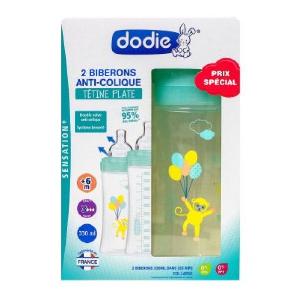 Dodie Biberon Triangulaire En Pp Tetine Plate Debit 3 Air 330 Ml Turquoise 2