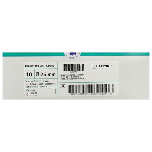 FLEXIMA URO SILK CONVEXE Poche vidangeable système 1 pièce, protecteur cutané convexe, prédécoupé, diamètre 25 mm (ref. 44920FR), bt 10