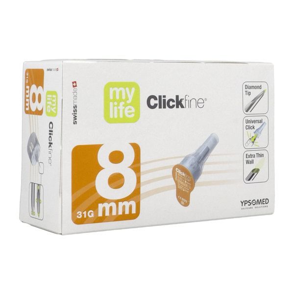 MYLIFE CLICKFINE Aiguille pour stylo injecteur, G31, 8 mm x 0,25 mm (ref. 3200955), bt 100