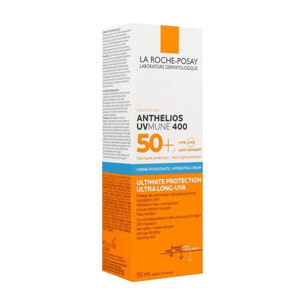 ANTHELIOS UVMUNE 400 CREME HYDRATANTE SPF 50+ Crème solaire hydratante très haute protection, SPF 50+, tube 50 ml