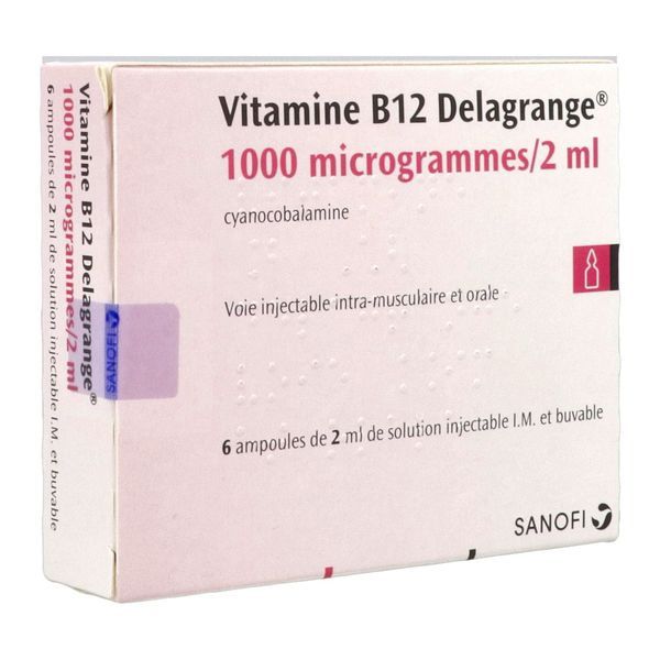 VITAMINE B12 DELAGRANGE Solution injectable et buvable 1 mg/2 ml, boîte 6 ampoules 2 ml
