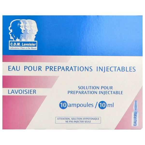 EAU POUR PREPARATIONS INJECTABLES LAVOISIER Solution pour préparation injectable, boîte 10 ampoules (verre) 10 ml