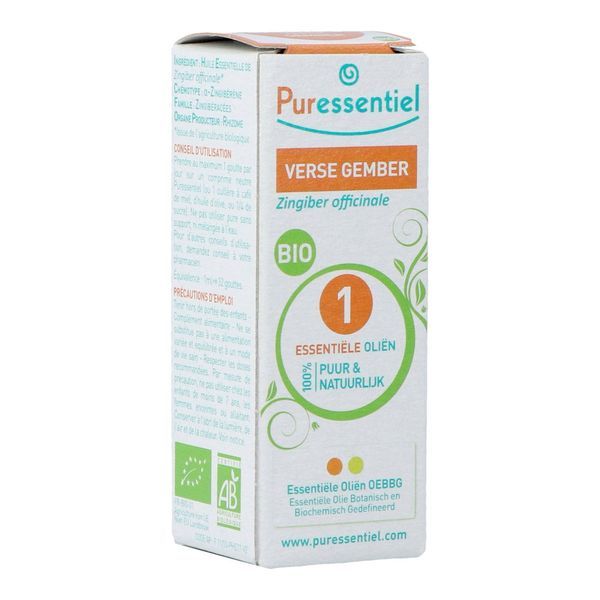 PURESSENTIEL HUILE ESSENTIELLE BIO COMPLEMENT ALIMENTAIRE Complément alimentaire, huile essentielle de gingembre frais HEBBD, fl 5 ml