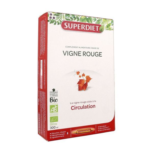 SUPERDIET EXTRAIT FLUIDE VIGNE ROUGE Ampoule buvable d'extrait fluide de vigne rouge, bt 20