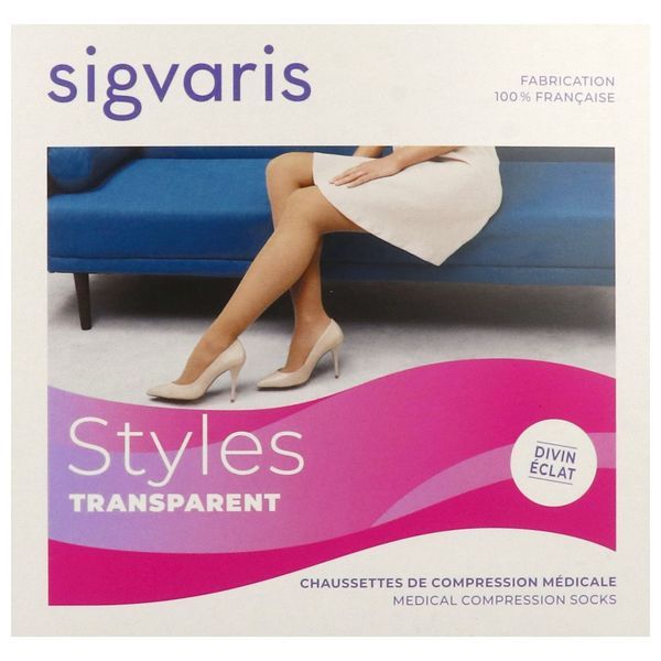 SIGVARIS 2 STYLES TRANSPARENT Chaussette médicale de compression, classe 2, pour femme, noir, long, medium (ref. 301680), paire