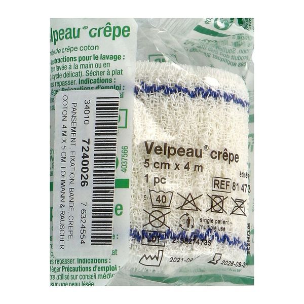 Velpeau Crepe Coton Elastique Hypoallergenique 15Cm*4M Boite Bleue Bande 1