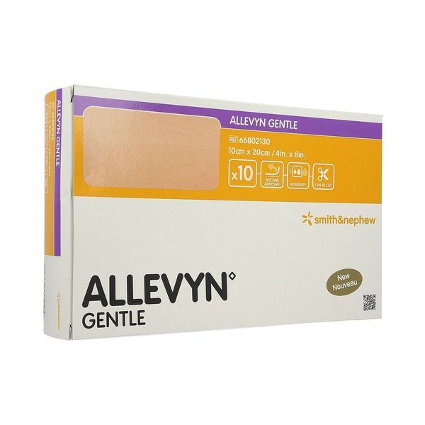 ALLEVYN GENTLE Pansement hydrocellulaire avec adhésif de gel siliconé, 10 cm x 20 cm, bt 10