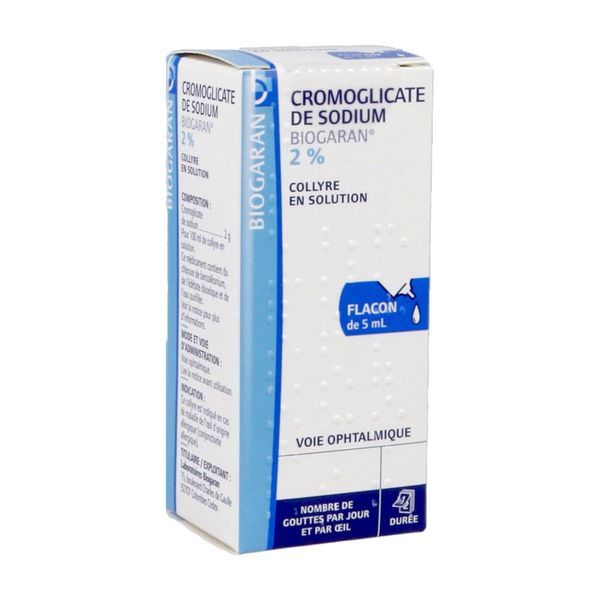 CROMOGLICATE DE SODIUM BIOGARAN Collyre en solution 2 %, flacon 5 ml
