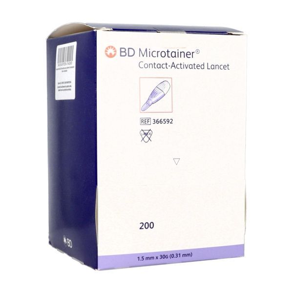 BD MICROTAINER CONTACT Autopiqueur jetable sécurisé, stérile, pour prélèvements sanguins indolores, bt 200