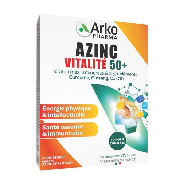 AZINC SENIOR Comprimé, complément alimentaire de vitamines, minéraux, plantes et coenzyme Q10, bt 30