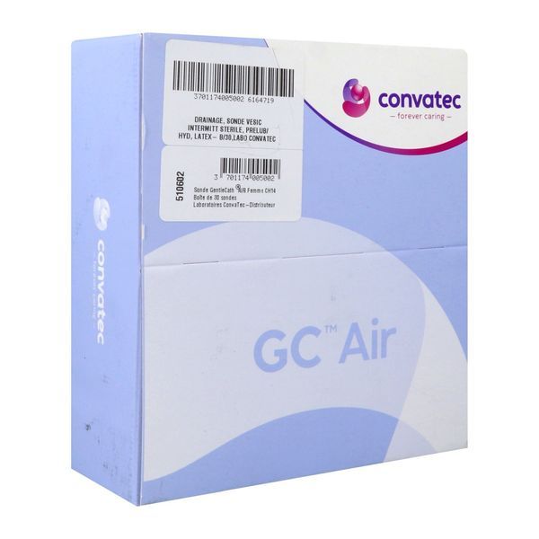 GENTLECATH AIR Sonde vésicale hydrophile prélubrifiée, droite, type Nélaton, courte, femme, CH 14 (ref. 510602), bt 30
