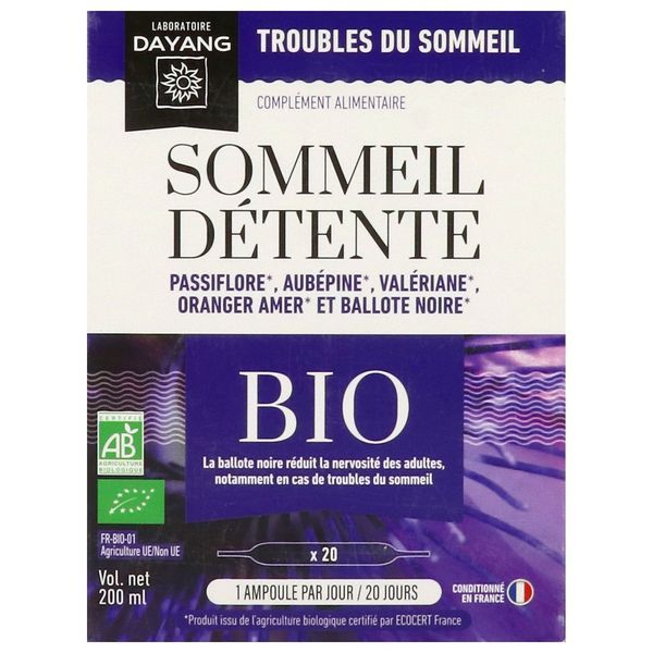 DAYANG BIO COMPLEXE AMPOULE SOMMEIL DETENTE Ampoule, complément alimentaire aux plantes à visée apaisante, bt 20
