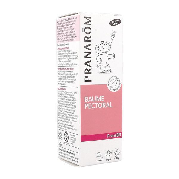 PRANABB BAUME PECTORAL Baume pectoral enrichi aux huiles essentielles 100 % bio, tube 40 ml