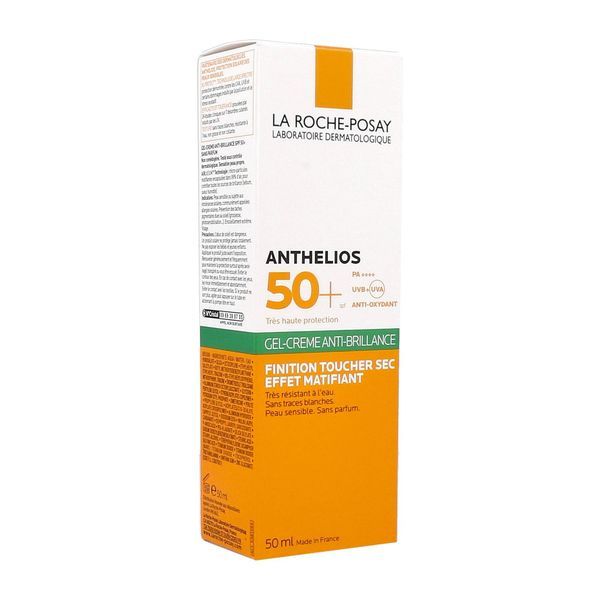 ANTHELIOS GEL-CREME ANTI-BRILLANCE VISAGE SPF 50+ SANS PARFUM Gel-crème anti-brillance très haute protection SPF 50+, sans parfum, tube 50 ml