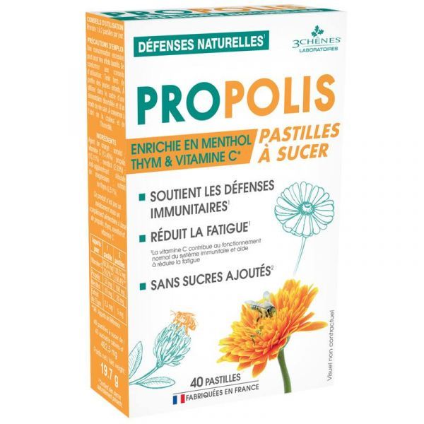 3 Chenes Propolis Pastilles à sucer - Boîte 40 Pastilles