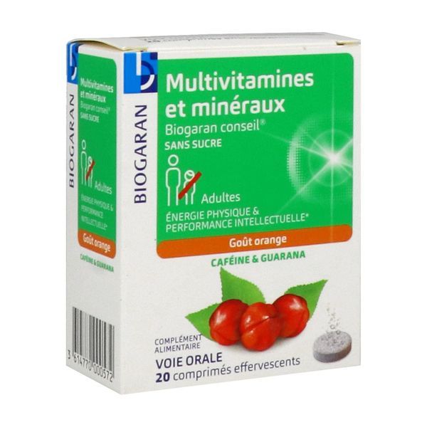 BIOGARAN CONSEIL MULTIVITAMINES ET MINERAUX Comprimé effervescent, complément alimentaire dynamisant et tonique, tube 2 x 10