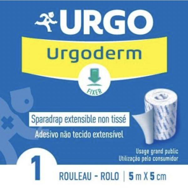 URGODERM Sparadrap non tissé, multiextensible, souple, aéré, hypoallergénique, 10 m x 5 cm, rouleau (ref. 1696), unité