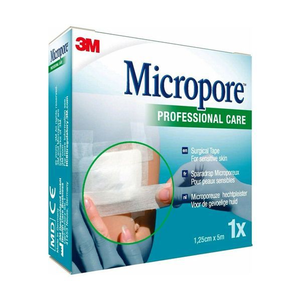 MICROPORE Sparadrap microporeux, non tissé, hypoallergénique, non LPPR, blanc, 5 m x 12,5 mm (ref. 1530/1), unité