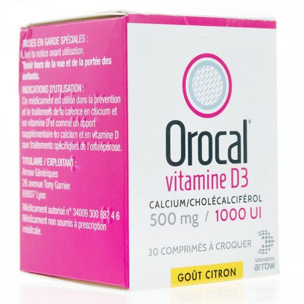 Orocal Vitamine D3 500 Mg/1000 Ui (Calcium Cholecalciferol) Comprimes A Sucer En Flacon B/30