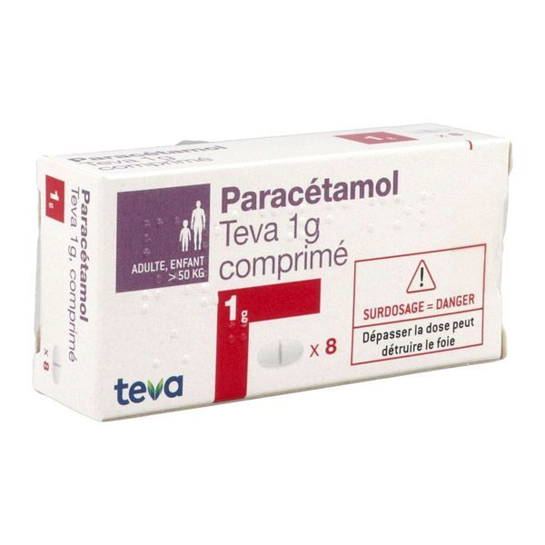 PARACETAMOL TEVA Comprimé 1 g, boîte 8