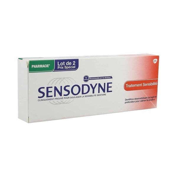 SENSODYNE TRAITEMENT SENSIBILITE DENTIFRICE Dentifrice fluoré désensibilisant, tube 75 ml x 2