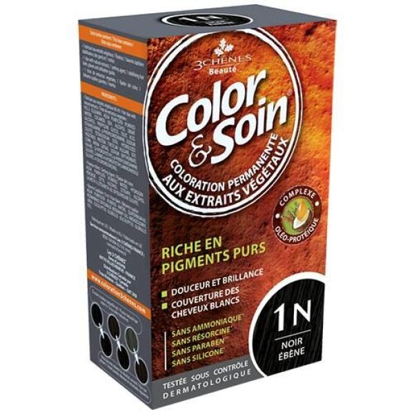 Color&Soin 1N Noir Ebene(Teinture60Ml+Fixateur60Ml+Baum15Ml+Gants) Teint Fl 4