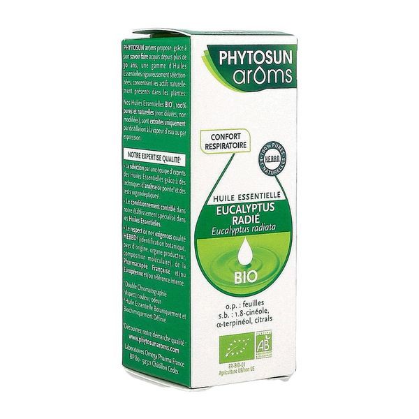 PHYTOSUN AROMS EUCALYPTUS RADIATA HUILE ESSENTIELLE Complément alimentaire à base d'huile essentielle d'eucalyptus radiata, fl 10 ml