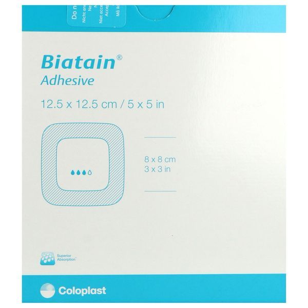 BIATAIN ADHESIVE Pansement hydrocellulaire absorbant à bord adhésif, stérile, 12,5 cm x 12,5 cm (ref. 334201), bt 10