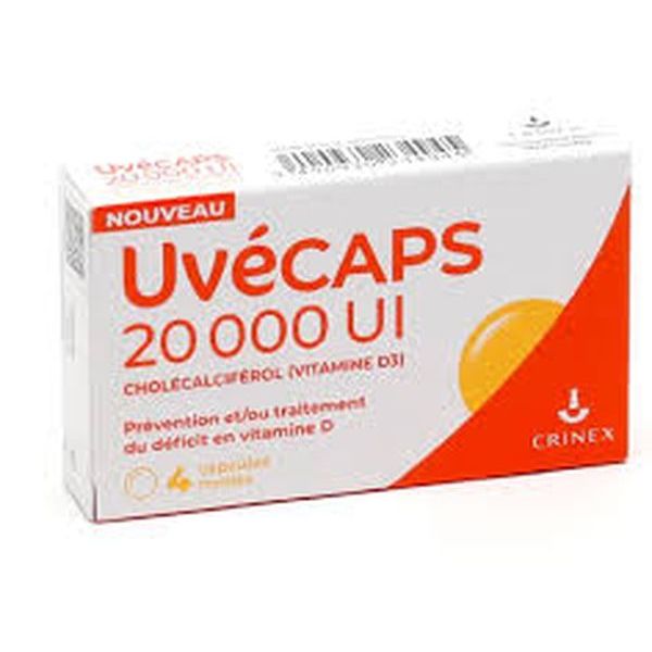 UVECAPS 20 000 UI (cholecalciferol) capsules molles sous plaquette PVC/PVDC/Aluminium B/4