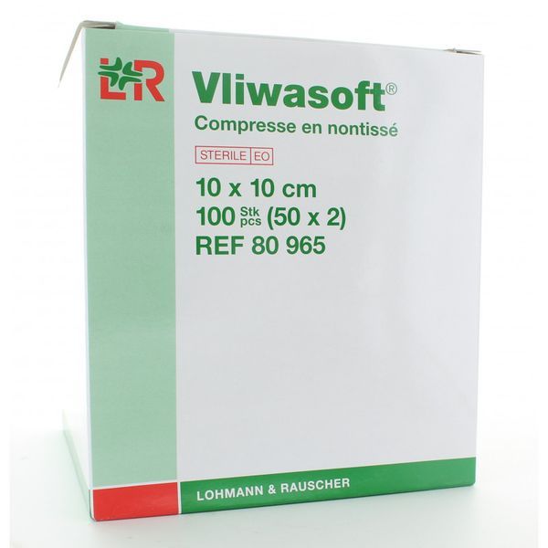 Compresses stériles, non tissées - VLIWASOFT 40g - 10 x 10 cm - 50 sachets de 2 compresses