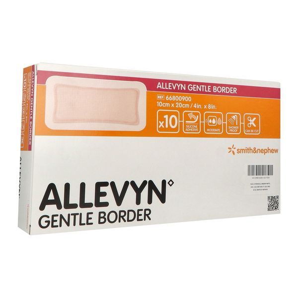 ALLEVYN GENTLE BORDER Pansement hydrocellulaire à bords adhésifs, stérile, très absorbant, 10 cm x 20 cm, bt 10