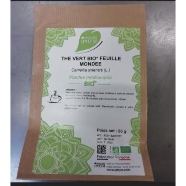 THE VERT BIO FEUILLE MONDEE IPHYM Feuille de thé vert mondée bio, vrac, sac 50 g