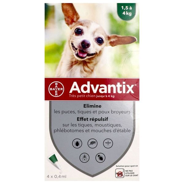 ADVANTIX TRES PETIT CHIEN Spot on, solution cutanée antiparasitaire externe, très petit chien, bt 4