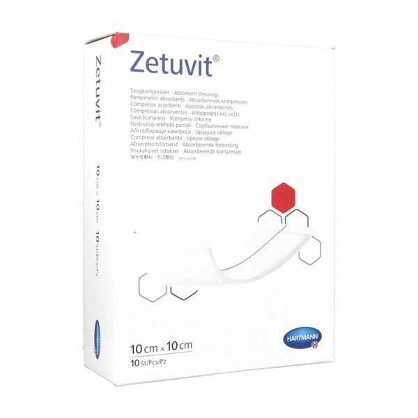 ZETUVIT Pansement absorbant stérile, non adhérent à la plaie, 10 cm x 10 cm (ref. 413651/7), bt 10