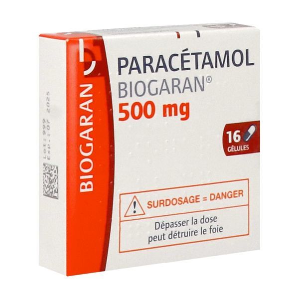 PARACETAMOL BIOGARAN Gélule 500 mg, boîte 16