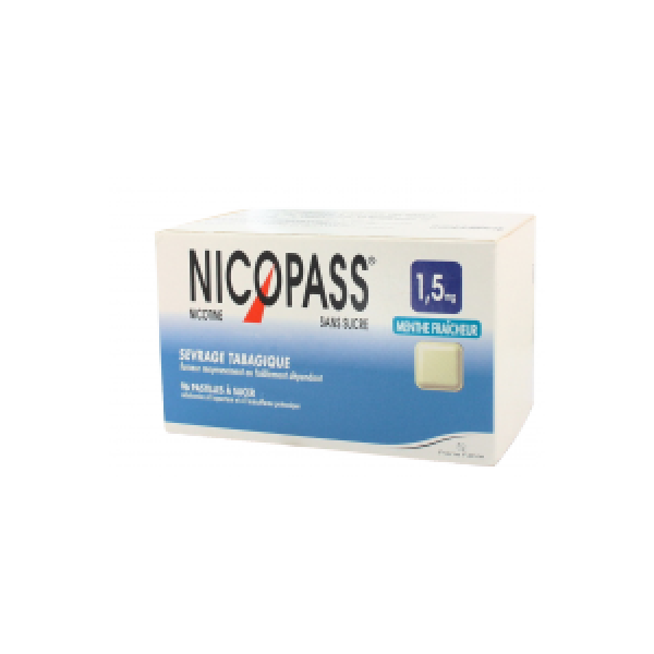 Nicopass 1,5 Mg Sans Sucre Menthe Fraicheur (Nicotine) Pastilles Edulcorees A L'Aspartam Et A L'Acesulfame Potassique B/96