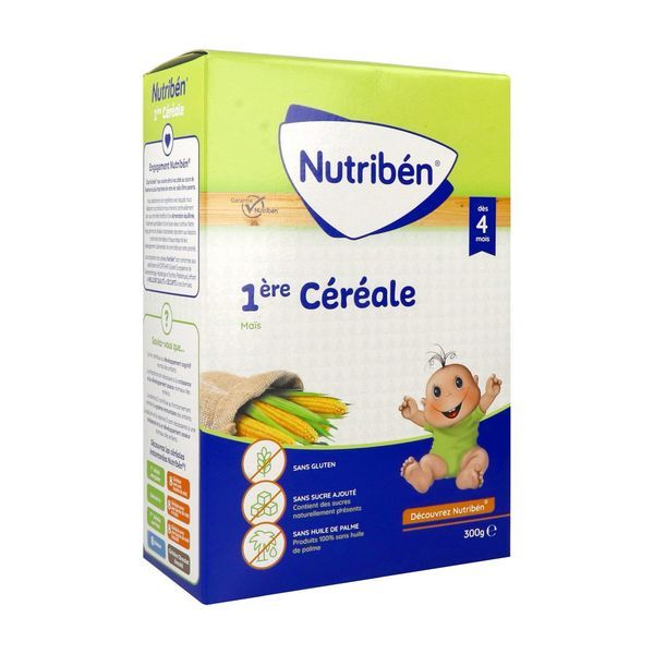 NUTRIBEN 1ERE CEREALE SANS GLUTEN Céréale infantile instantanée pour nourrisson 2ème âge, sans gluten, bt 300 g