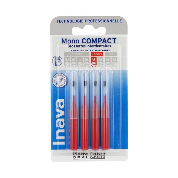INAVA MONO COMPACT Brossette interdentaire pour espace interdentaire large, rouge (ref. 215075), bt 4