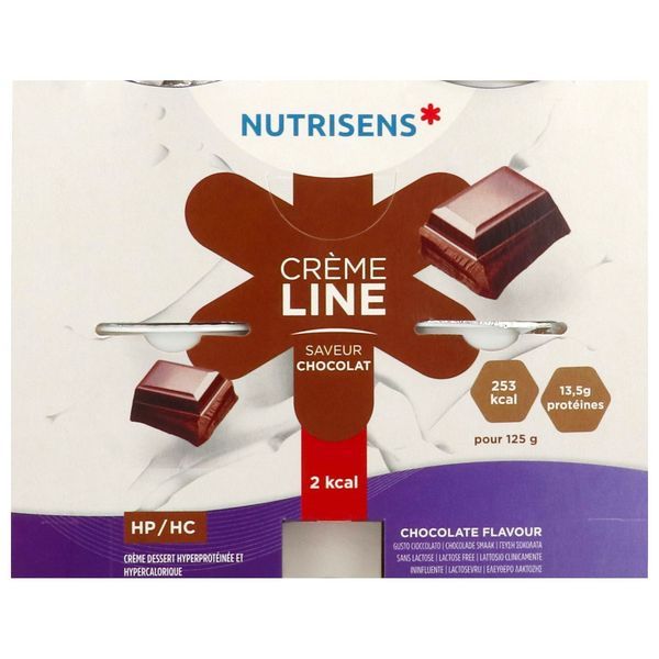 NUTRISENS CREMELINE HP HC 2 KCAL CREME DESSERT Denrée alimentaire destinée à des fins médicales spéciales, chocolat, 125 g x 4