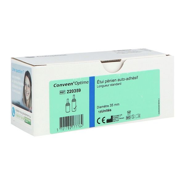 CONVEEN OPTIMA SANS LATEX 35MM Conveen® Optima - Boîte de 15 étuis péniens en polysiloxane - coques individuelles - diamètre 35 mm Référence: 220359