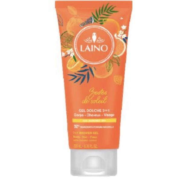 LAINO GEL DOUCHE 3 EN 1 ZESTES DE SOLEIL Gel douche 3 en 1 aux agrumes bio, tube 200 ml