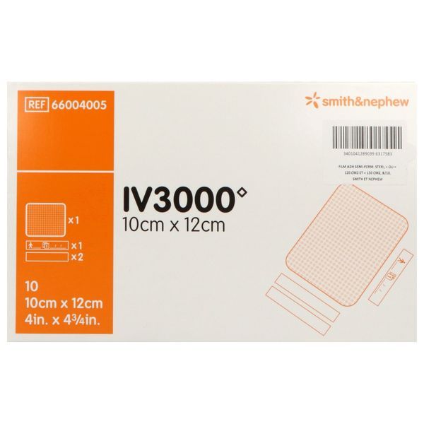 IV3000 1 HAND Pansement film transparent, adhésif, stérile, 10 cm x 12 cm (ref. 4008), bt 10