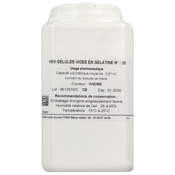 LGA Gélule vide opaque, ivoire, n° 00, contenance 0,91 ml, bt 1000