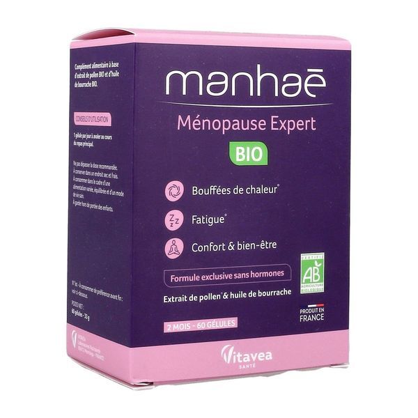 MANHAE MENOPAUSE EXPERT BIO Gélule, complément alimentaire à base de pollen et d'huile de bourrache, bt 60